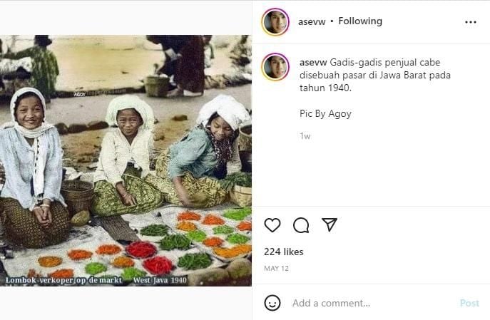 Foto jadul gadis-gadis penjual cabe di Jawa Barat tahun 1940. (instagram/asevw)