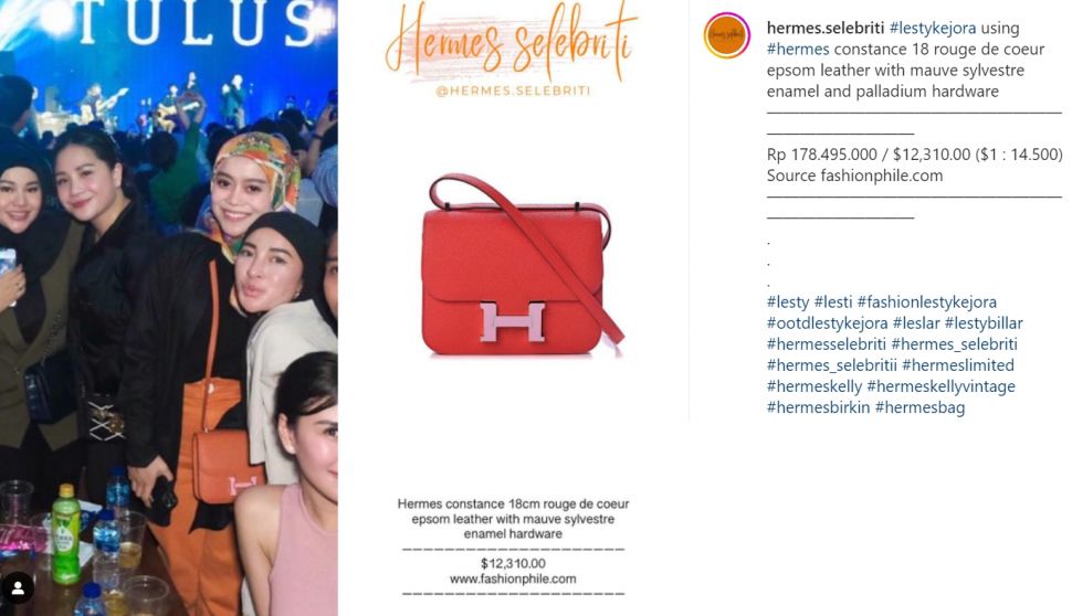 Intip tas Hermes milik Lesti Kejora yang harganya bikin melongo sampai ratusan juta rupiah (Instagram/hermes.selebriti)