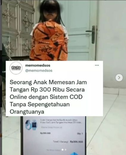 Tangkapan layar video viral anak pesan jam tangan secara COD. [Instagram @memomedsos]