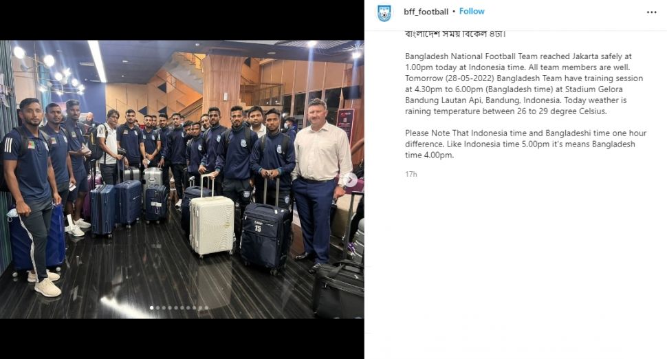 Timnas Bangladesh tiba di Indonesia. (Instagram/bff_football)