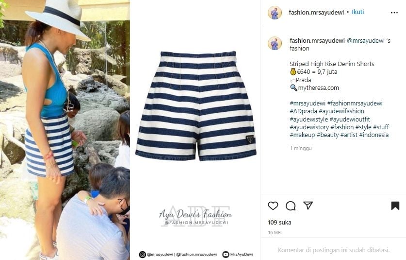 Harga Outfit Ayu Dewi saat Liburan di Bali (instagram/@fashion.mrsayudewi)