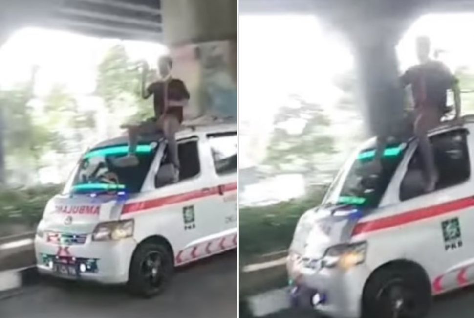 Pria di atas ambulans berjalan (Instagram/fakta.indo)