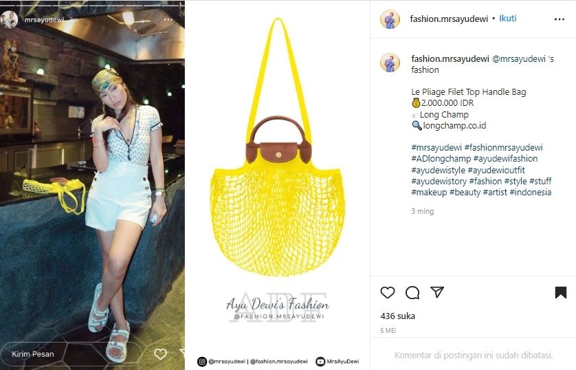 Harga Outfit Ayu Dewi saat Liburan di Bali (instagram/@fashion.mrsayudewi)