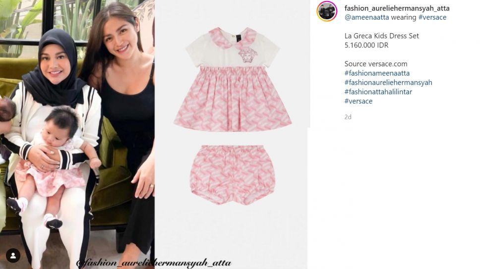 Outfit yang dikenakan oleh Ameena Atta, dengan harga sampai Rp8 juta (Instagram/aureliehermansyah_atta)