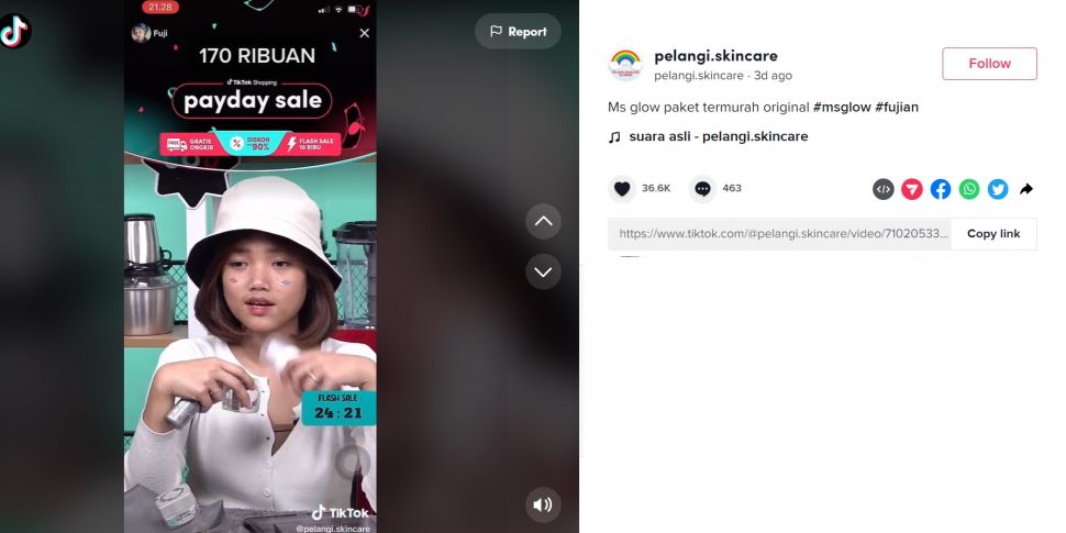 Fuji An tampil tanpa make up dan filter di Live TikTok dan dinilai berbeda oleh warganet (TikTok/pelangi.skincare)