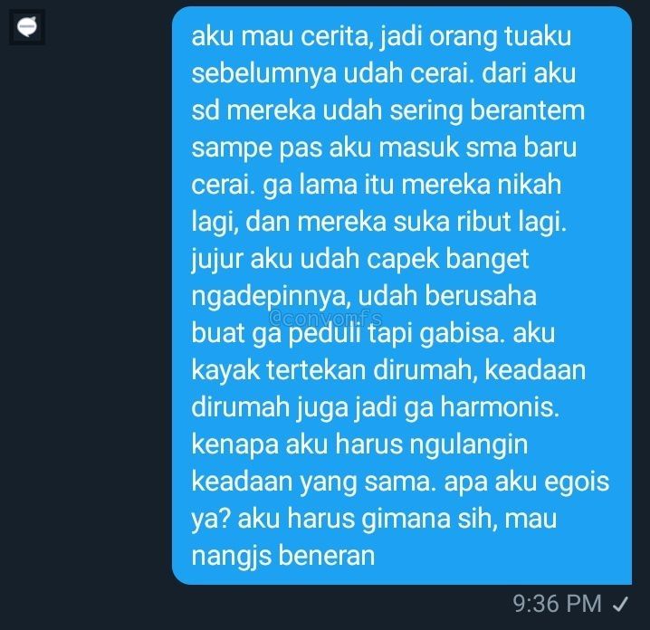 Curhatan anak korban perceraian orang tua  (Twitter/ @convomfs)