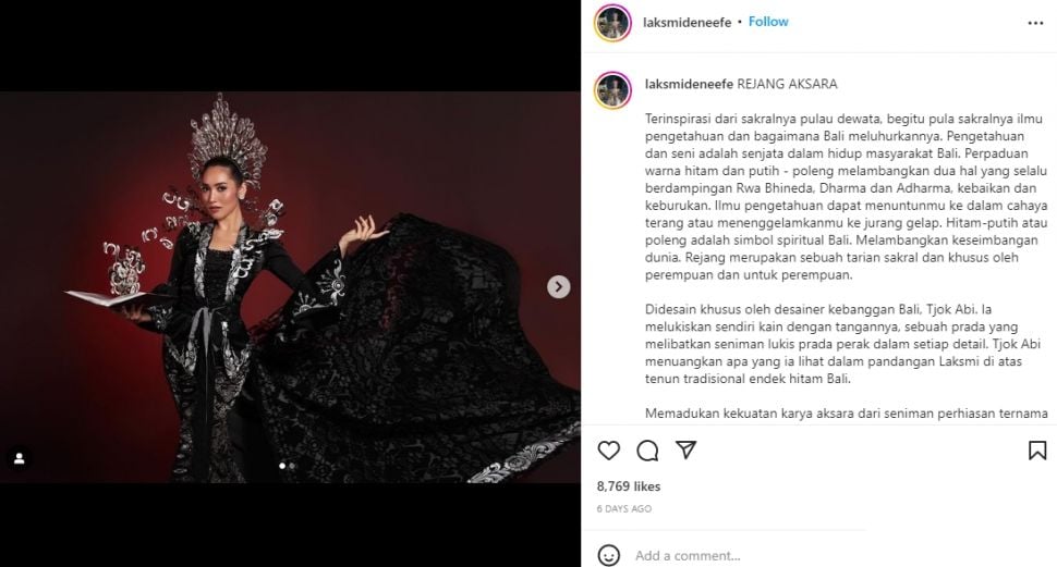 Laksmi De Neefe dalam salah satu sesi foto pemilihan Puteri Indonesia