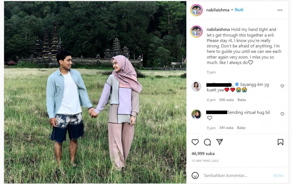 Unggahan kekasih Emmeril Khan Mumtadz (Instagram/ @nabilaishma)