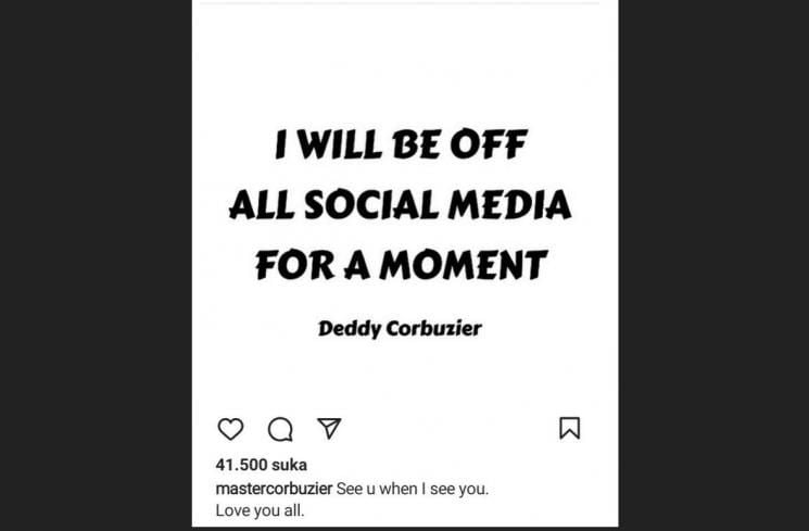 Unggahan Deddy Corbuzier pamit dari medsos. [Instagram]