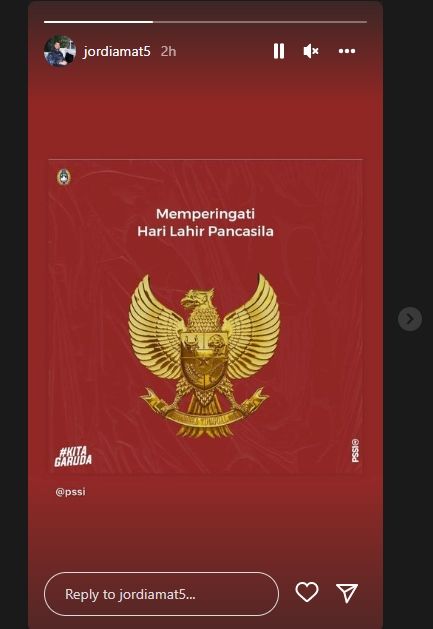 Ucapan Jordi Amat di Hari Lahir Pancasila. (Instagram/jordiamat5)