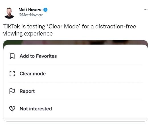 Fitur baru TikTok, Clear Mode. [Twitter]