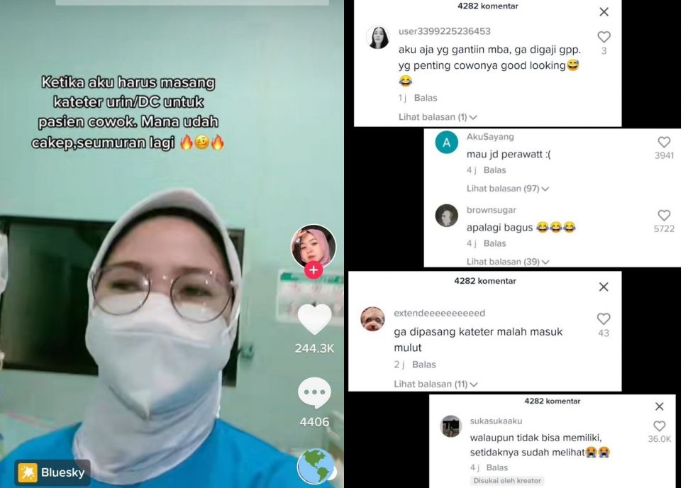 Unggahan dan komentar video TikTok nakes yang viral. (Twitter/AREAJULID)