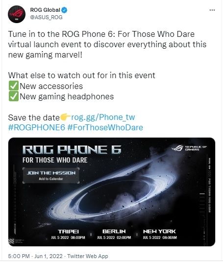 Asus ROG Phone 6. [Twitter]