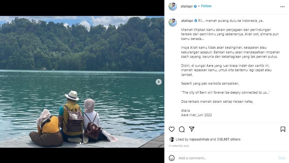 Pesan Istri Ridwan Kamil Soal Hilangnya Eril. (Instagram/@ataliapr)