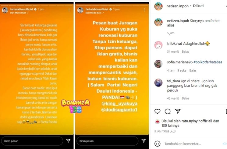 Farhata Abbas sindir keluarga Haji Faisal dan Gilang Juragan 99. [Instagram]