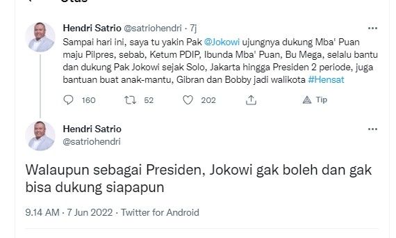 Cuitan Hendri Satrio (twitter.com/satriohendri)