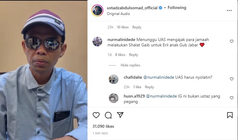 Tangkapan layar video Ustaz Abdul Somad (UAS) endorse kacamata. [Instagram]