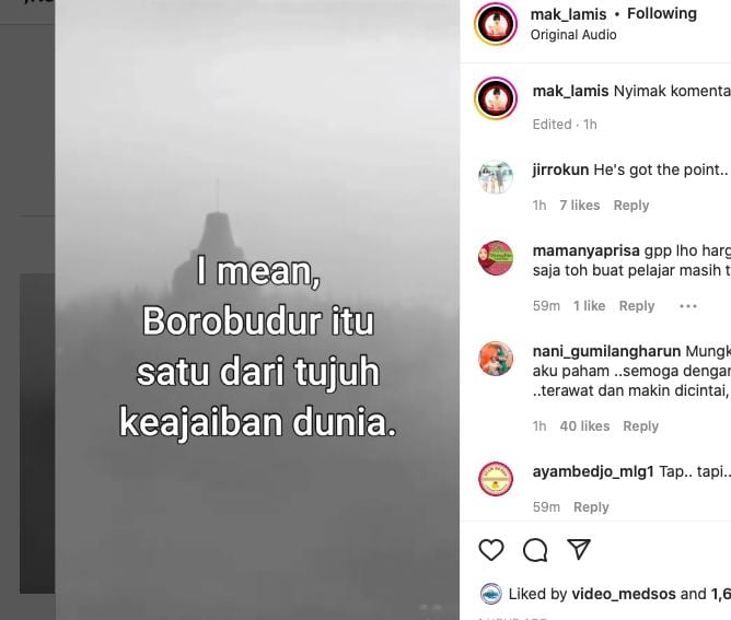 Netizen mengungkapkan alasan mengapa tiket borobudur [instagram]