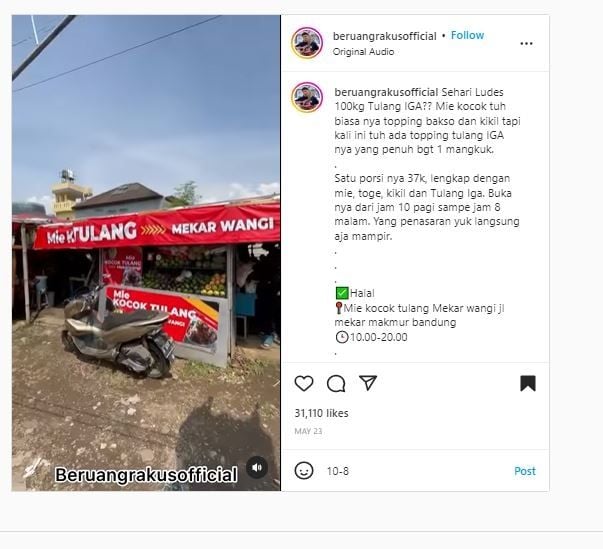 Mie Kocok Tulang Mekar Wangi (Instagram @beruangrakusofficial)