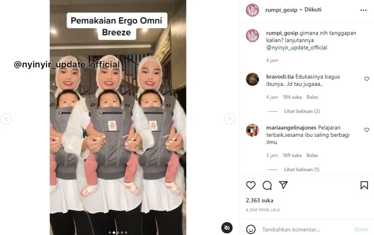 Cara Aurel Hermansyah gendong Baby Ameena dikritik seorang warganet. [Instagram]