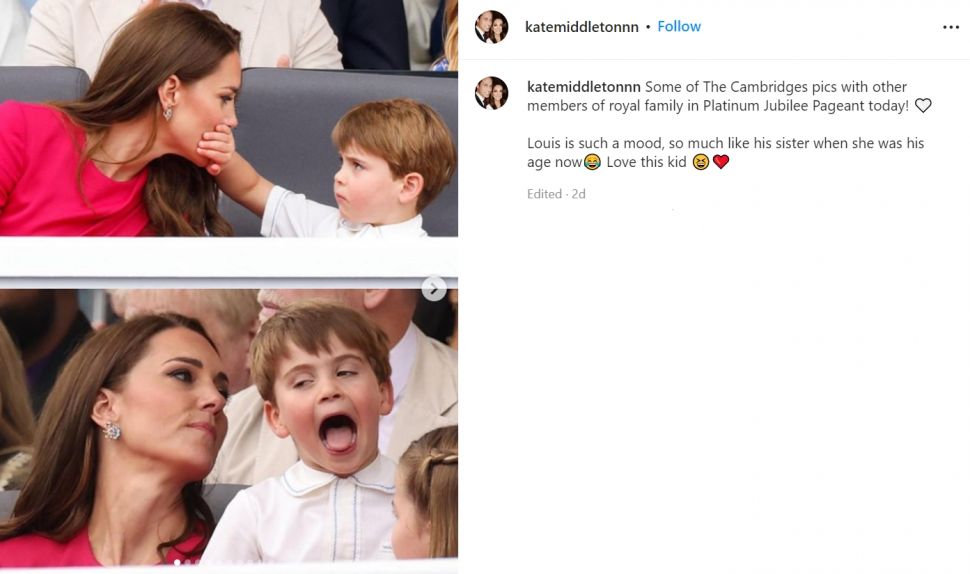 Pangeran Louis kembali berulah di hadapan publik, gaya parenting Kate Middleton berhasil jadi sorotan (Instagram/katemiddletonn)