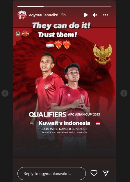 Egy Maulana Vikri beri semangat untuk pemain timnas Indonesia. (Instagram/egymaulanavikri)