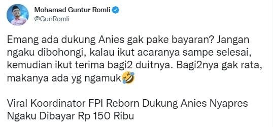 Cuitan Guntur Romli (twitter.com/GunRomli)