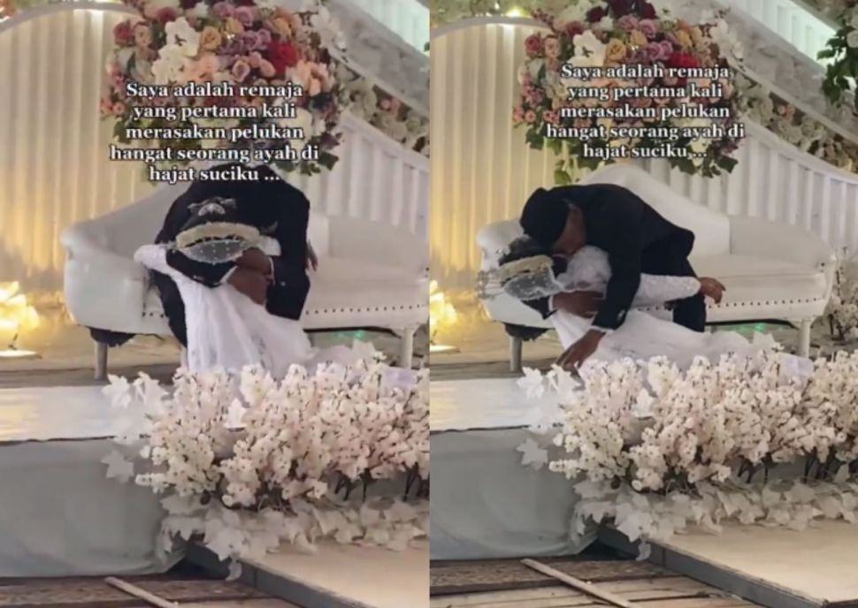 Pengantin Wanita dan Ayah Terharu Ambruk saat Berpelukan (Instagram/pernikahankita.id)