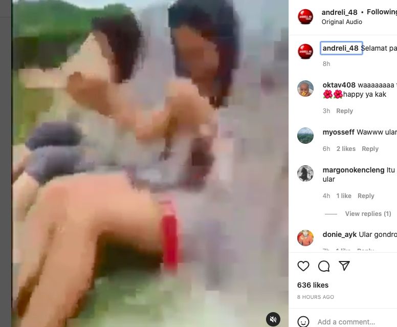 Dua gadis beredam di sungai kejatuhan ular [Instagram]