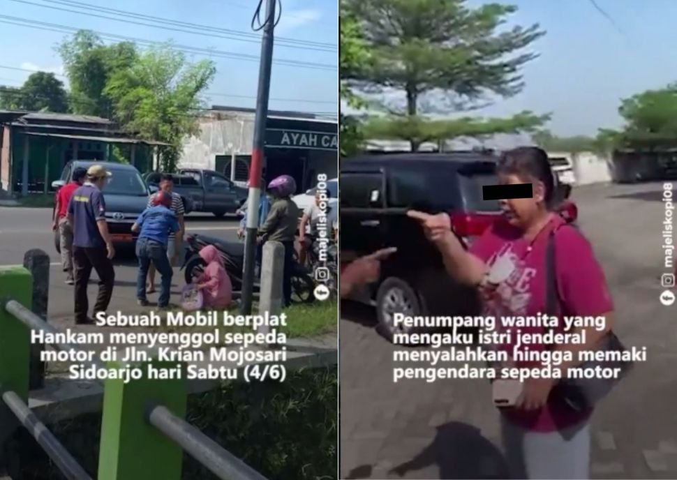 Mobil Plat Hankam Senggol Sepeda Motor, Ibu-ibu Penumpang Ngaku Istri Jendral Marah Memaki Pemotor (Instagram/majeliskopi08)