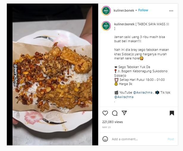 Sego Tabokan Yuk Da (Instagram @kuliner.bonek)