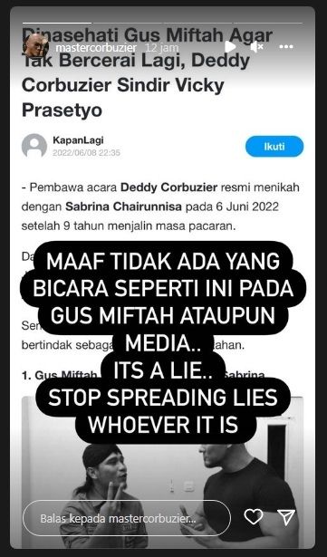 Unggahan Deddy Corbuzier [Instagram/mastercorbuzier]