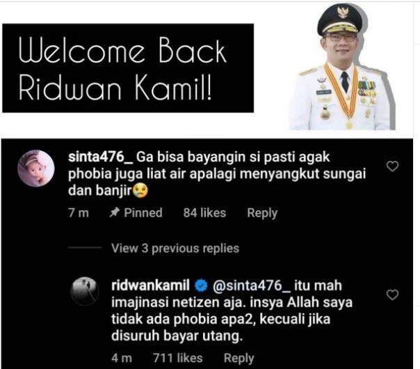 Balasan guyon Ridwan Kamil ke warganet (instagram.com/pembasmi.kehaluan.reall/)