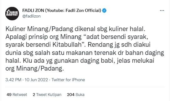 Cuitan Fadli Zon (Twitter/Fadlizon)