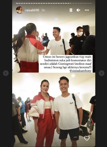 Raisa mengaku jadi fan berat Anthony Ginting. (Instagram/raisa6690)