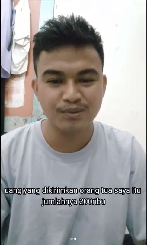 Video viral anak kos merekam dirinya mendapat kiriman sekarung beras dan di dalamnya ada bungkusan kecil isi uang Rp 100 ribu. uang itu untuk biaya hidupnya selama 6 bulan atau 1 semester. [Instagram]