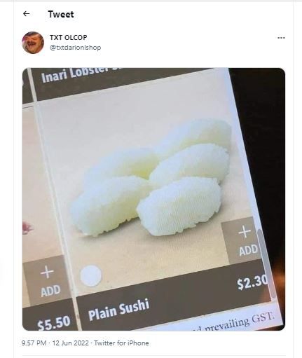 Plain sushi (Twitter @txtdarionlshop)