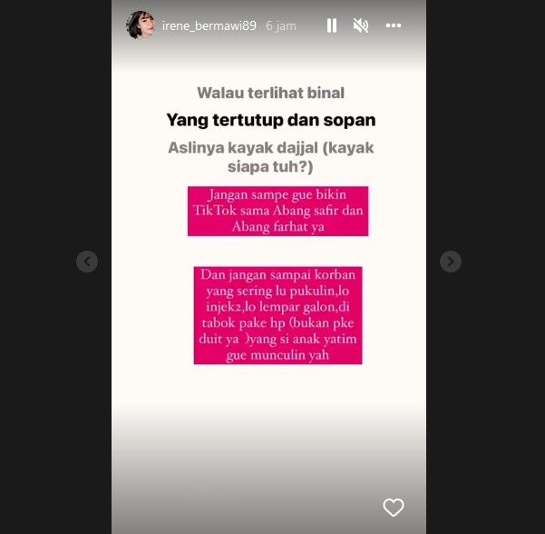 Irene Bermawi curhat diduga tentang adik sendiri, Marissya Icha. [Instagram]