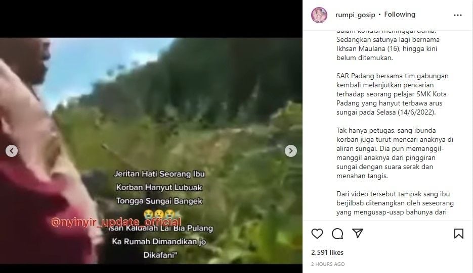 Teriakan ibu saat anaknya tak kunjung ditemukan (Instagram/rumpi_gosip)