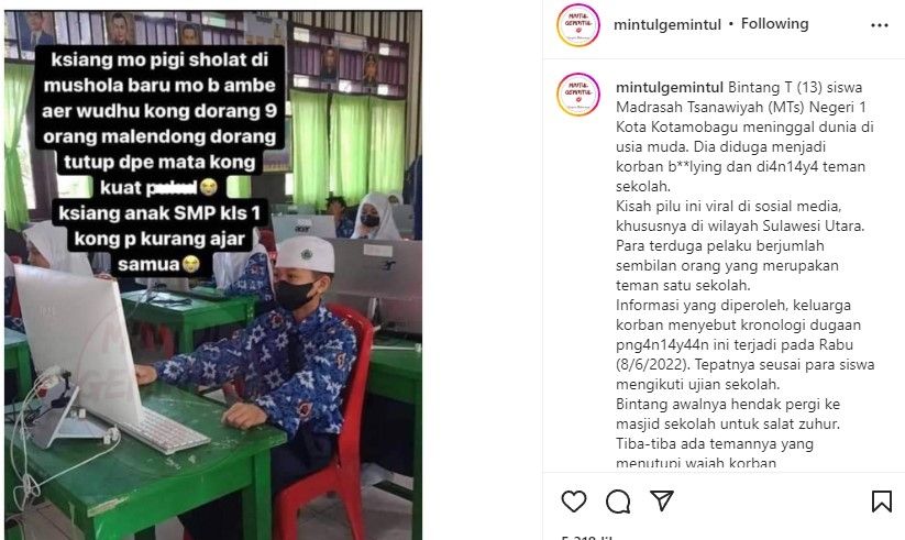 Anak MTS diduga dibully meninggal dunia (Instagram/mintulgemintul)