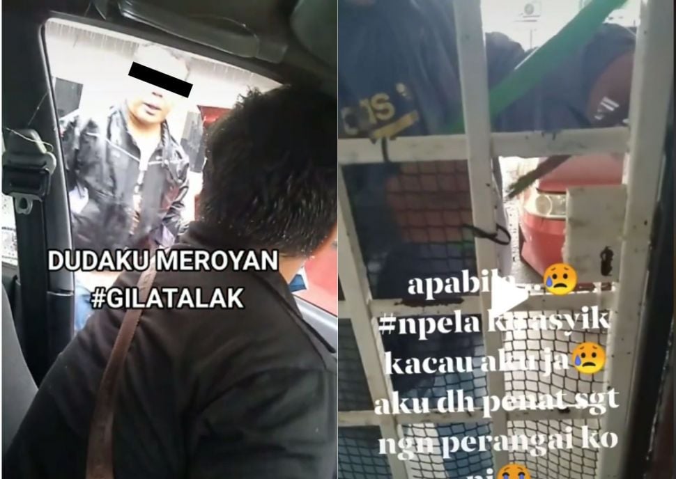 Mantan suami "menyerang" si wanita yang bersama pria lain dan mencoba gergaji gembok. (TikTok/ezangalus0)