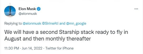 Cuitan Elon Musk Starship yang dikembangkan oleh SpaceX akan siap melakukan uji penerbangan orbital pertama. [Twitter]