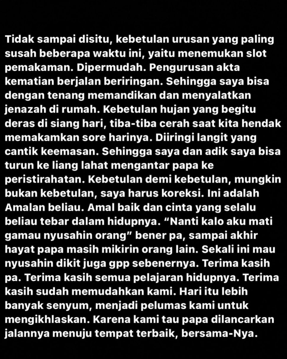 Curhat Kunto Aji tentang ayah yang meninggal dunia. [Instagram]