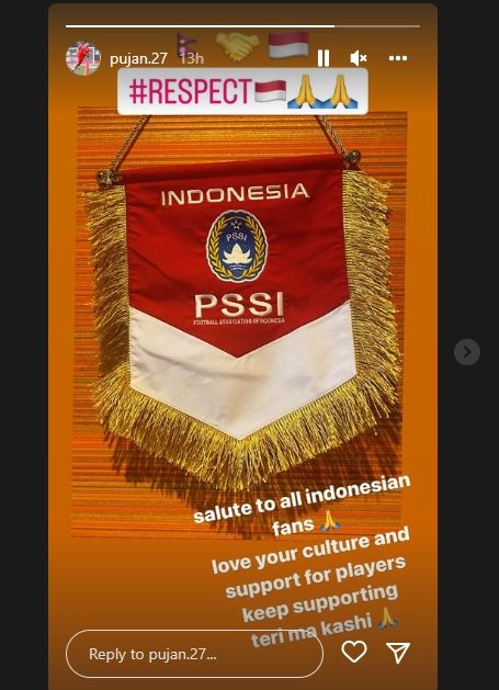 Kapten Nepal, Pujan Uparkoti puji suporter timnas Indonesia. (Instagram/pujan.27)