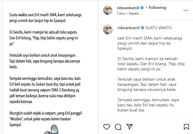 Unggahan Ridwan Kamil (Instagram/ridwankamil)