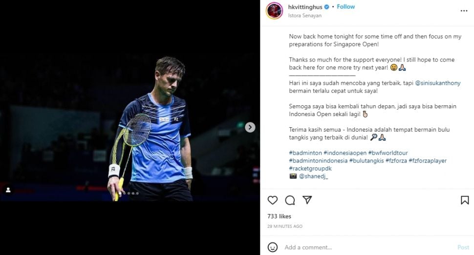 HK Vittinghus akui kehebatan Anthony Ginting. (Instagram/hkvittinghus)