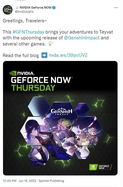 Genshiin Impact di NVIDIA GeForce Now. [Twitter]