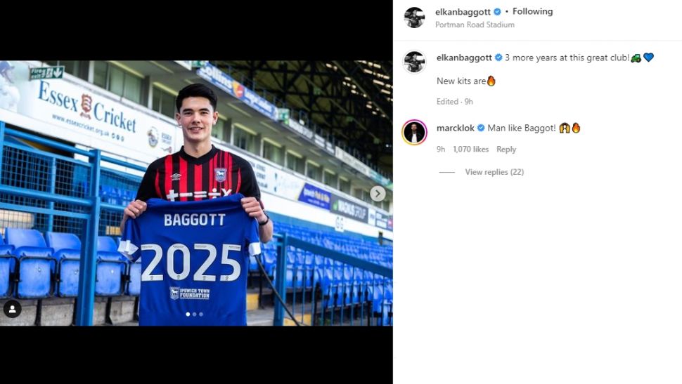 Elkan Baggott perpanjang kontrak di Ipswich Town. (Instagram/elkanbaggott)