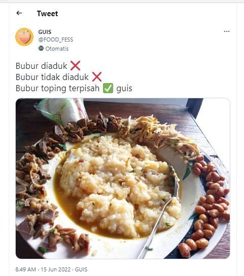 Bubur toping pisah (Twitter @FOOD_FESS)