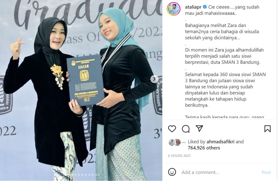 Intip gaya keluarga Ridwan Kamil hadiri wisuda Zara dengan pakaian serba hitam (Instagram/ataliapr)